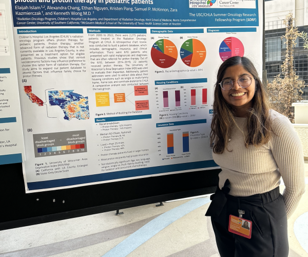 Student in front of USC/CHLA Summer Oncology Research Fellowship Program Program